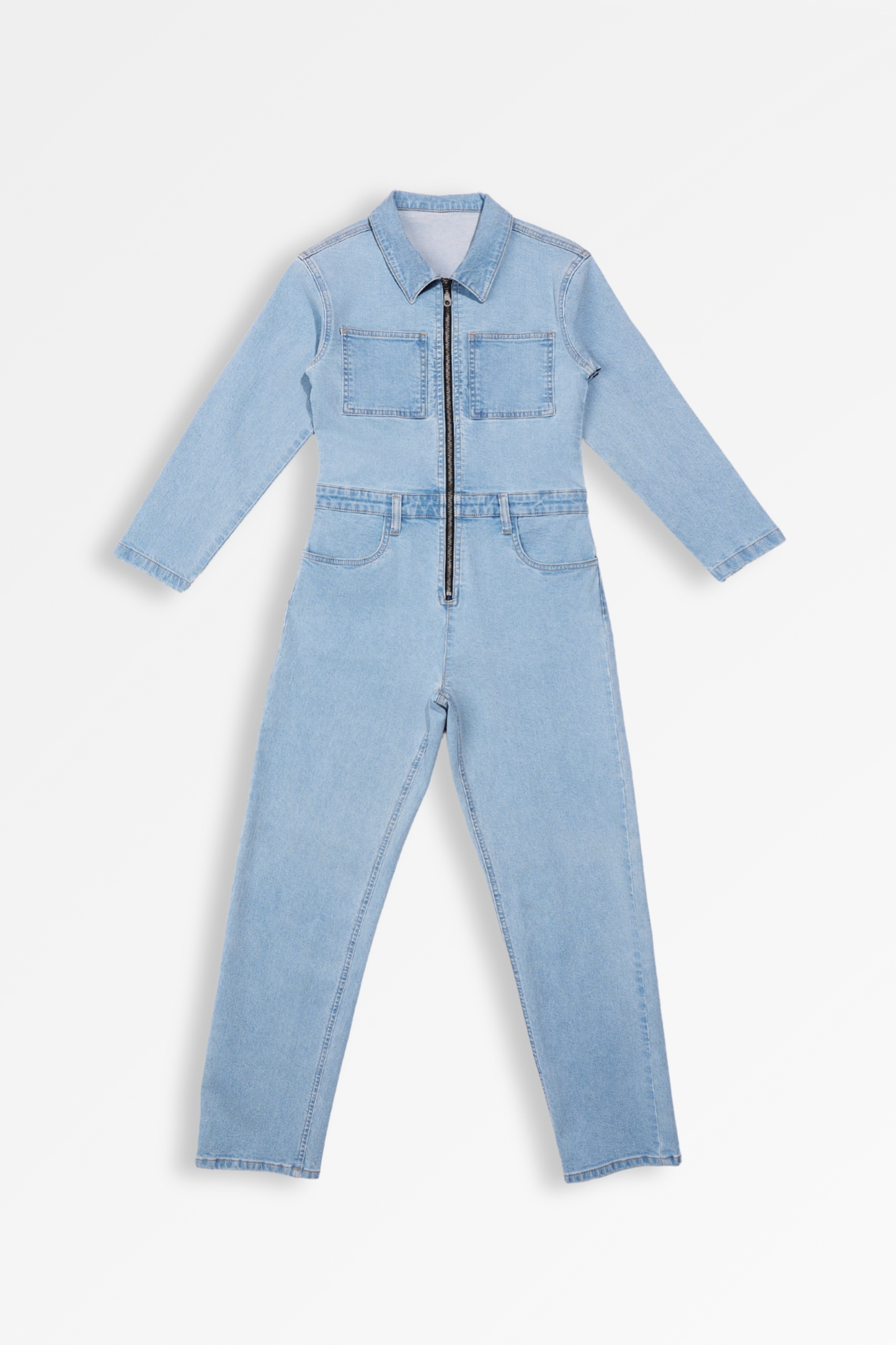 Women's Light Blue Denim Jumpsuit | Leaf Clothing