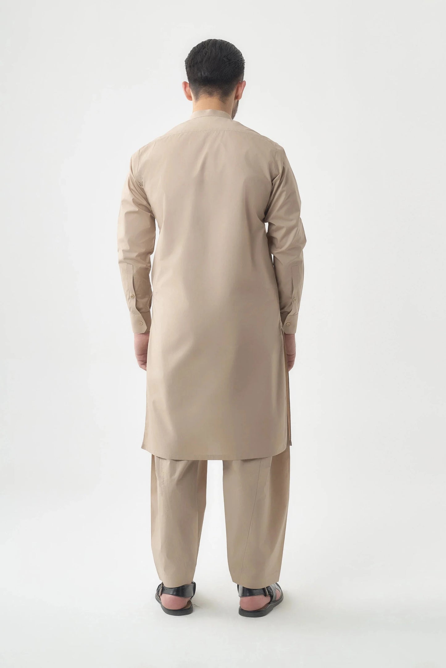 Men's Premium Beige Cotton Shalwar Kameez by Leaf Clothing