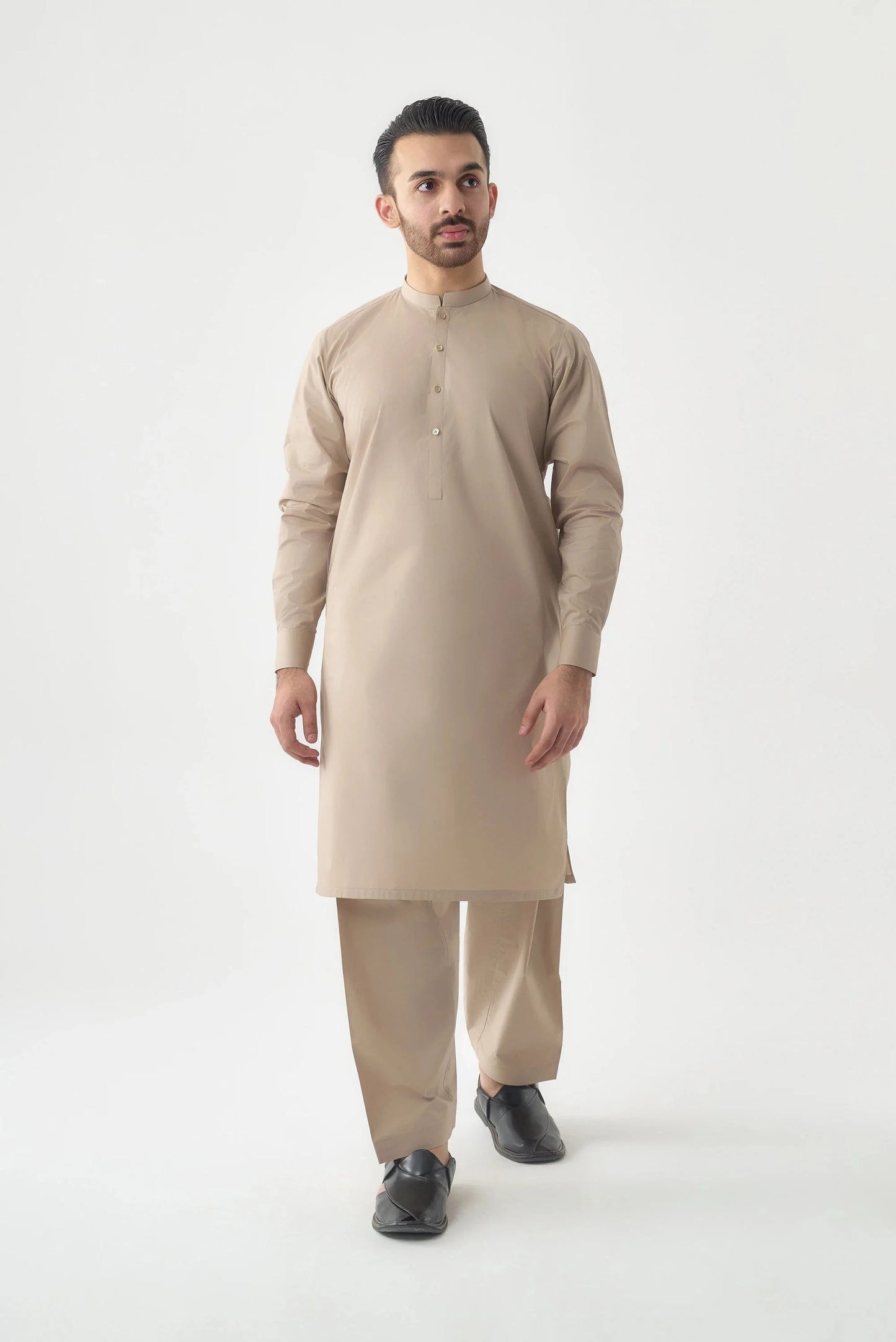 Men's Premium Beige Cotton Shalwar Kameez by Leaf Clothing