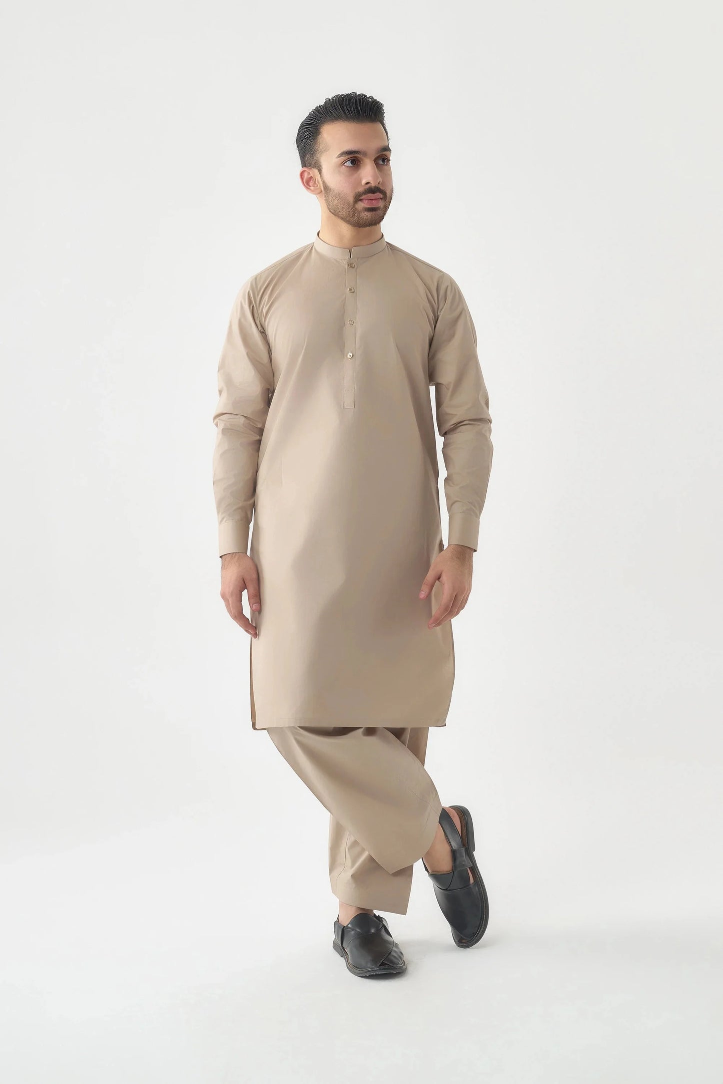 Men's Premium Beige Cotton Shalwar Kameez by Leaf Clothing