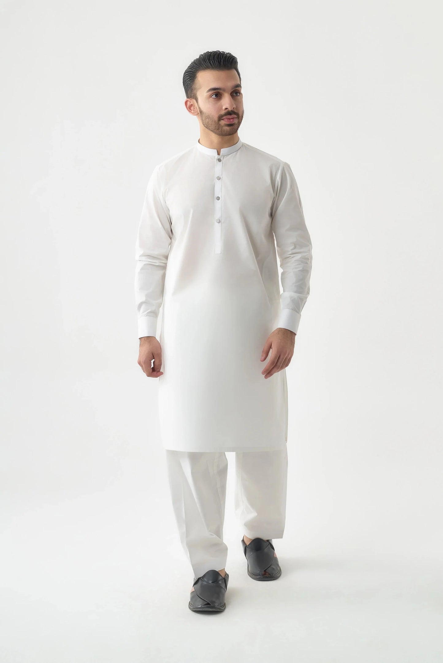 Men's Premium Cotton White Shalwar Kameez by Leaf Clothing