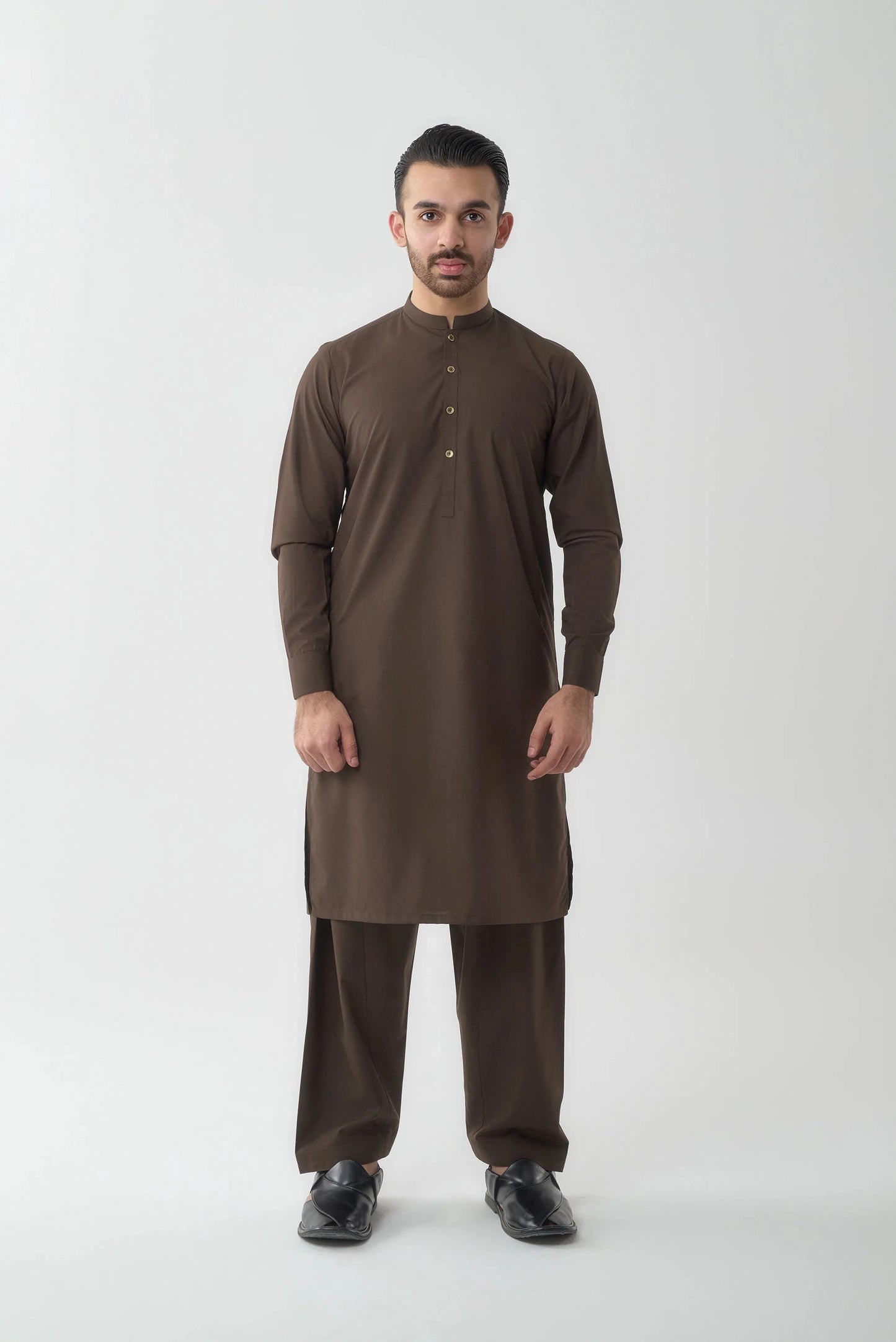 Premium Quality Brown Wash and Wear Shalwar Kameez by Leaf Clothing