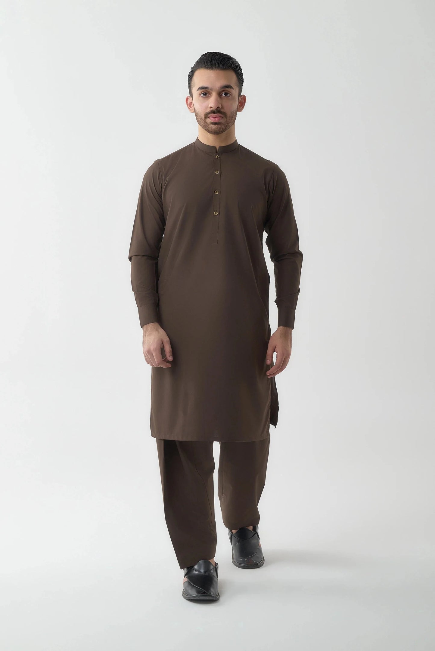 Premium Quality Brown Wash and Wear Shalwar Kameez by Leaf Clothing