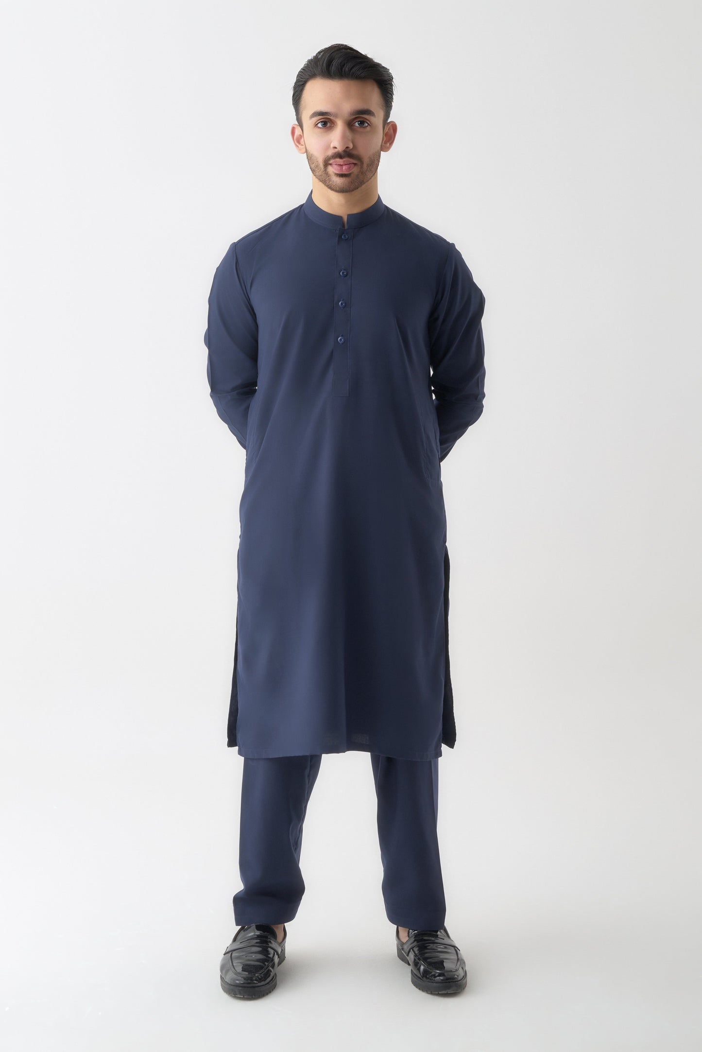 Navy Blue Wash and Wear Shalwar Kameez by Leaf Clothing