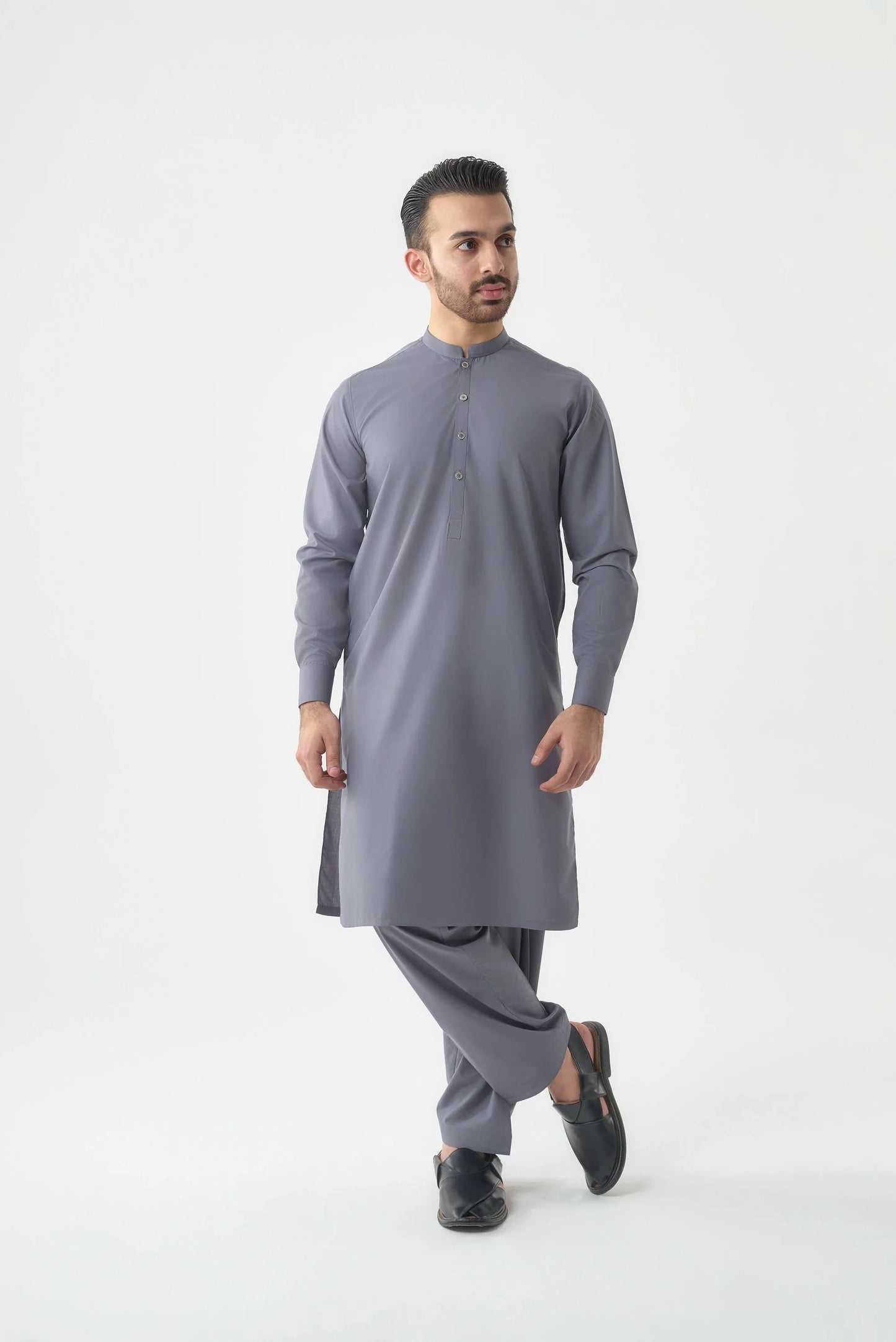 Men's Premium Canali Grey Wash and Wear Shalwar Kameez  by Leaf Clothing