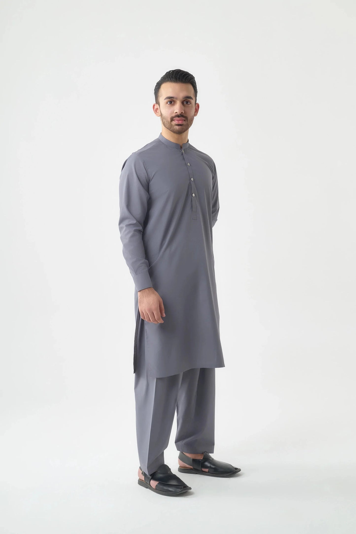 Men's Premium Canali Grey Wash and Wear Shalwar Kameez  by Leaf Clothing