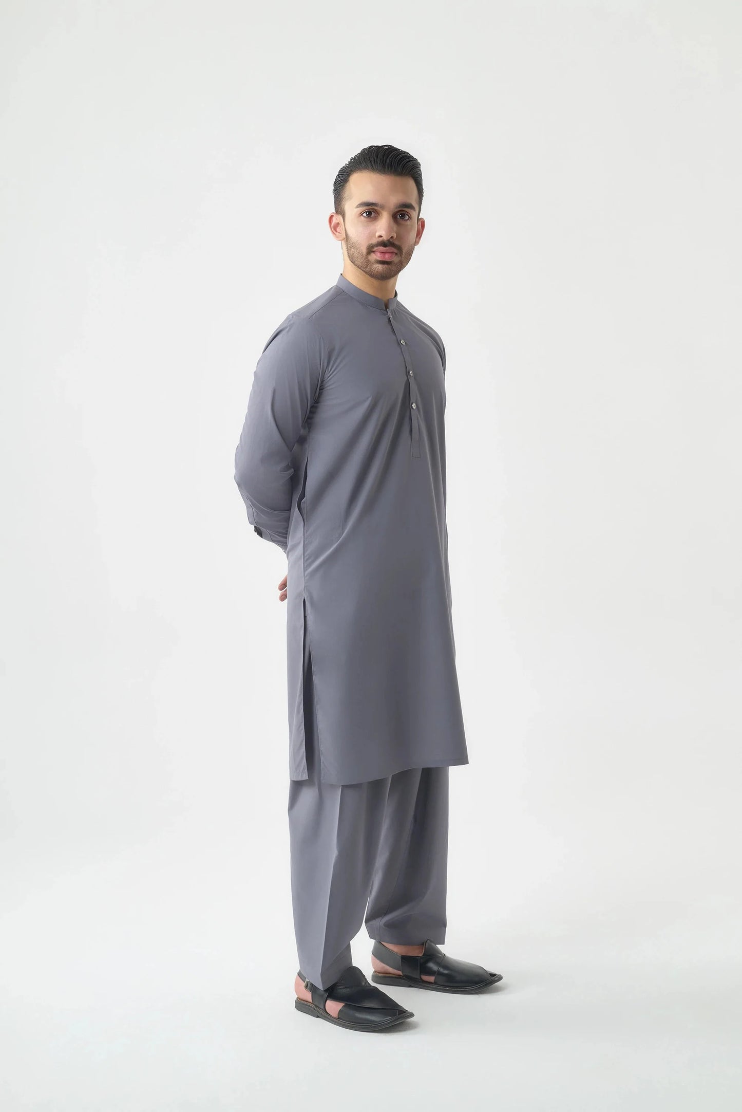 Men's Premium Canali Grey Wash and Wear Shalwar Kameez  by Leaf Clothing