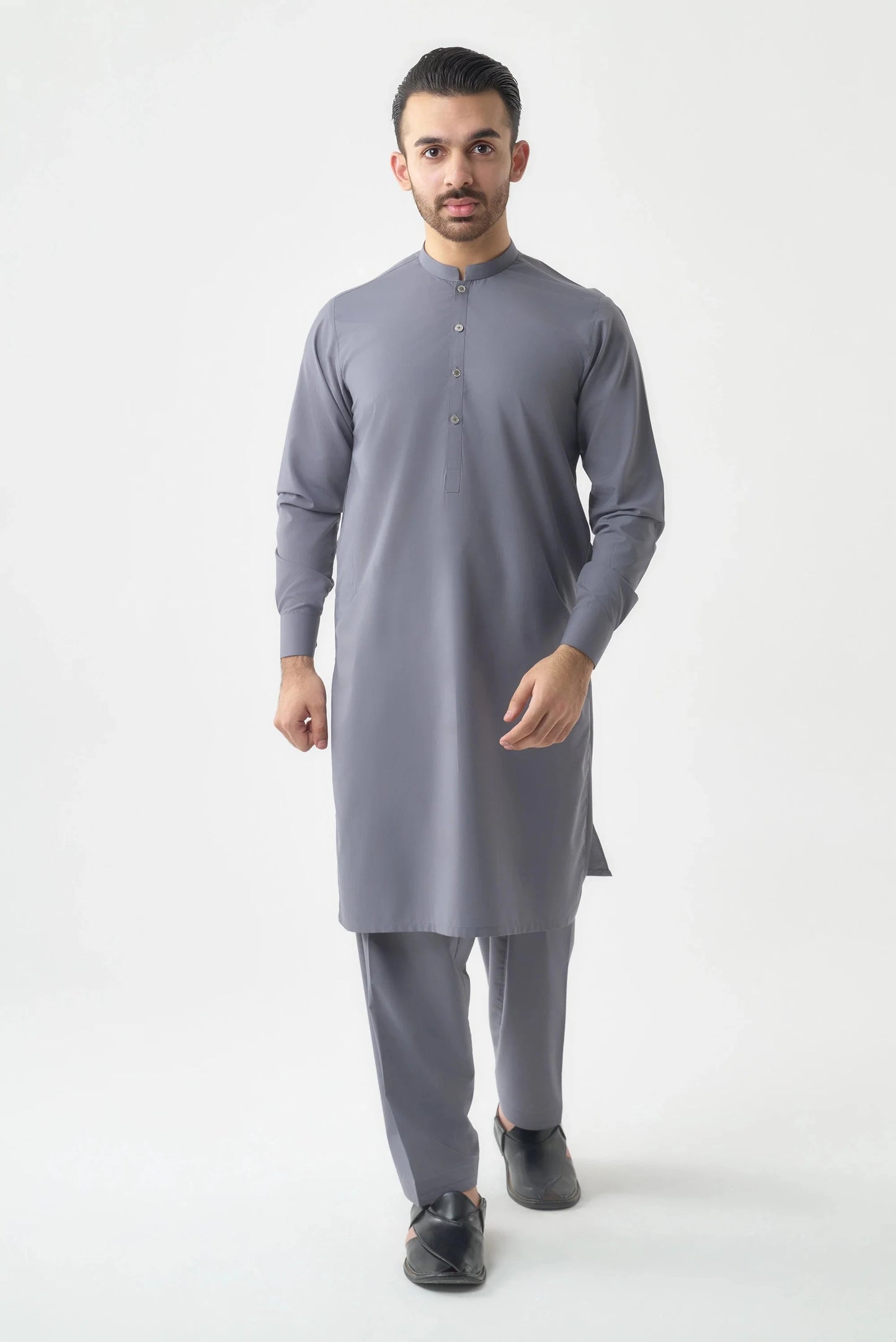 Men's Premium Canali Grey Wash and Wear Shalwar Kameez  by Leaf Clothing