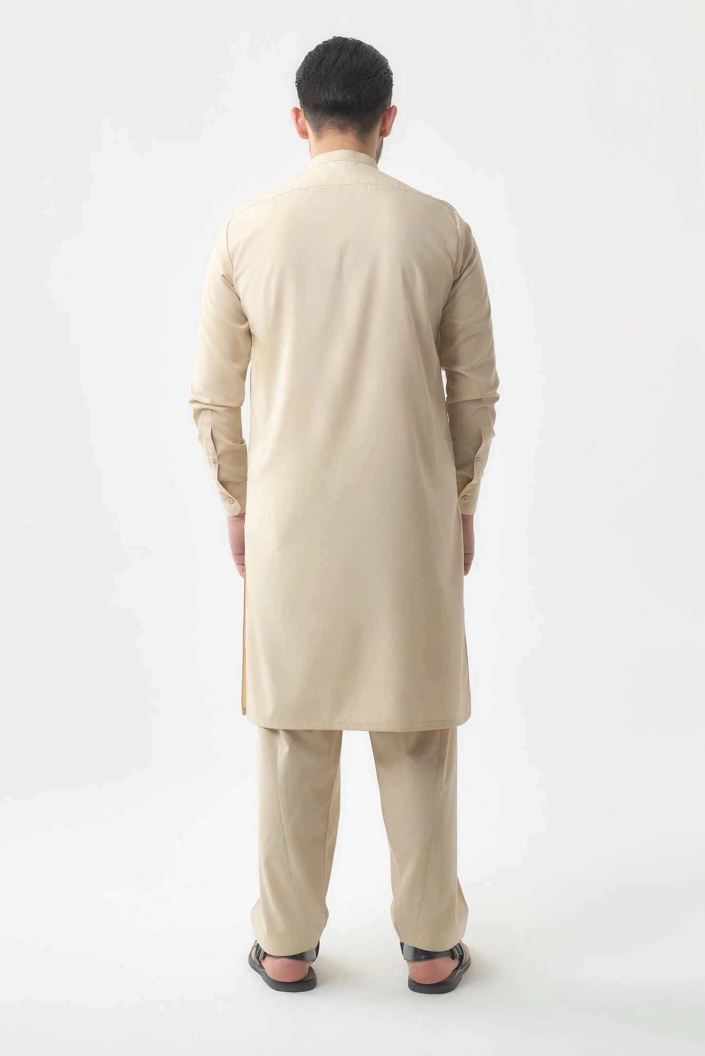 Men's Premium Cream Wash and Wear Shalwar Kameez  by Leaf Clothing