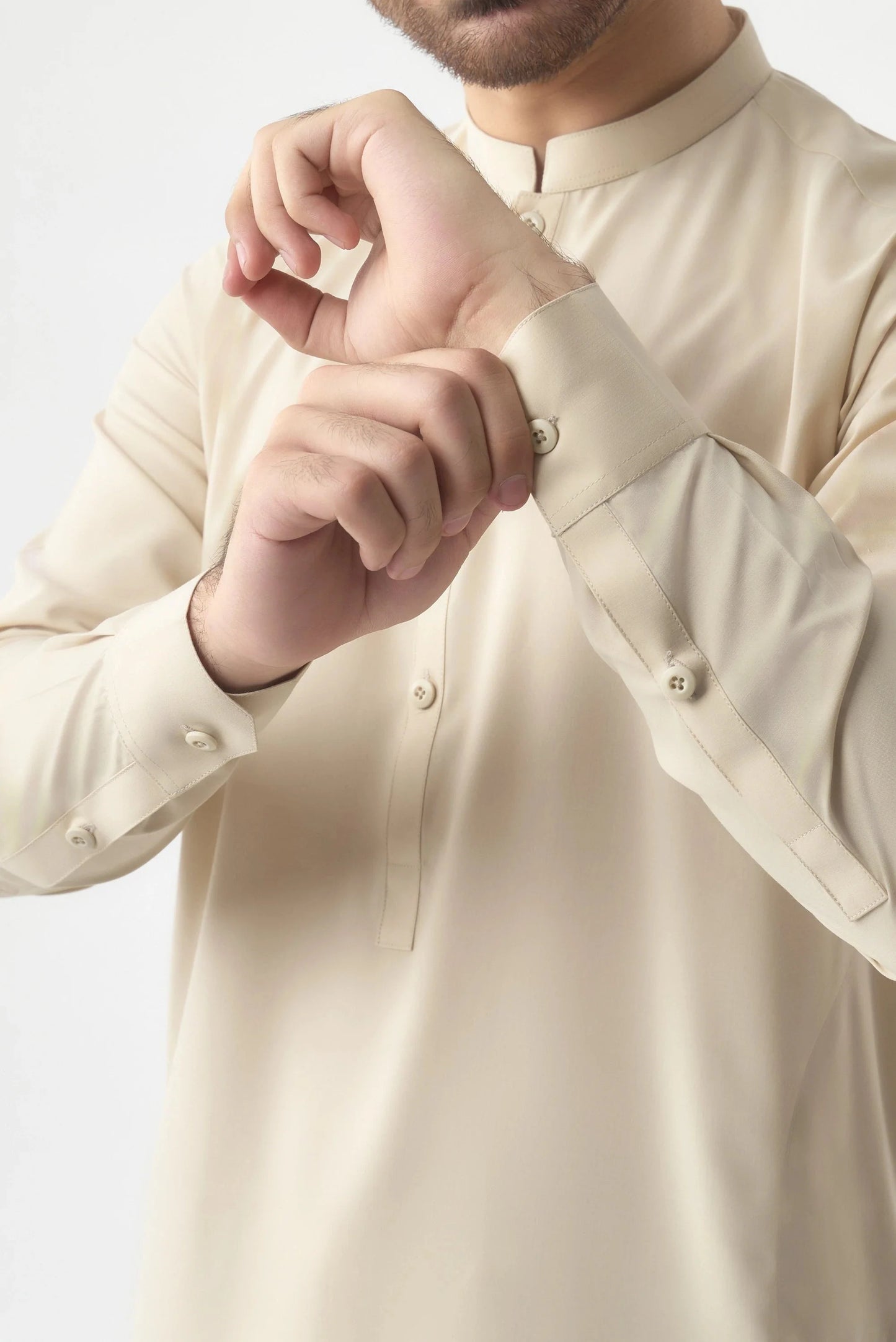 Men's Premium Cream Wash and Wear Shalwar Kameez  by Leaf Clothing