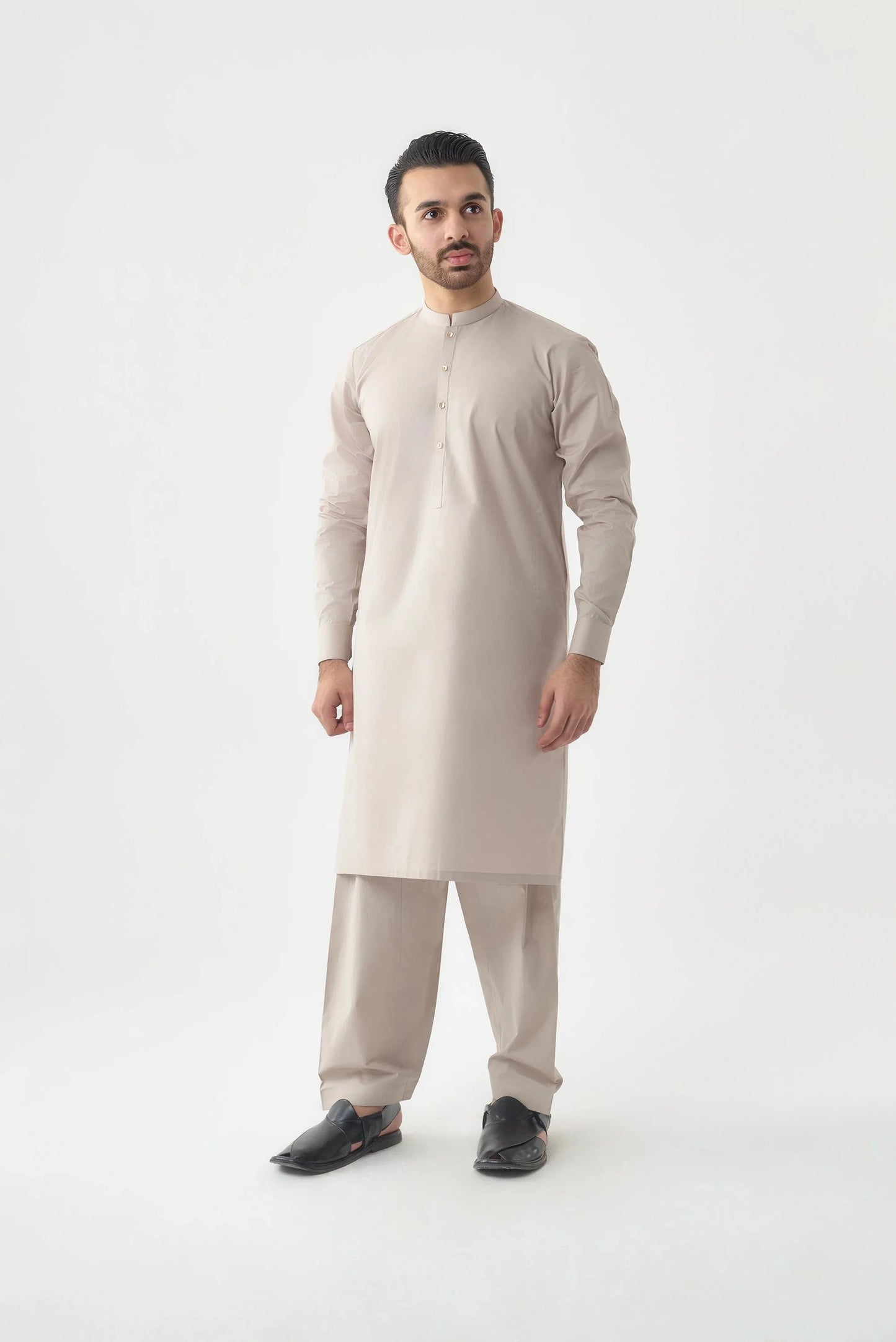 Light Beige Cotton Shalwar Kameez by Leaf Clothing