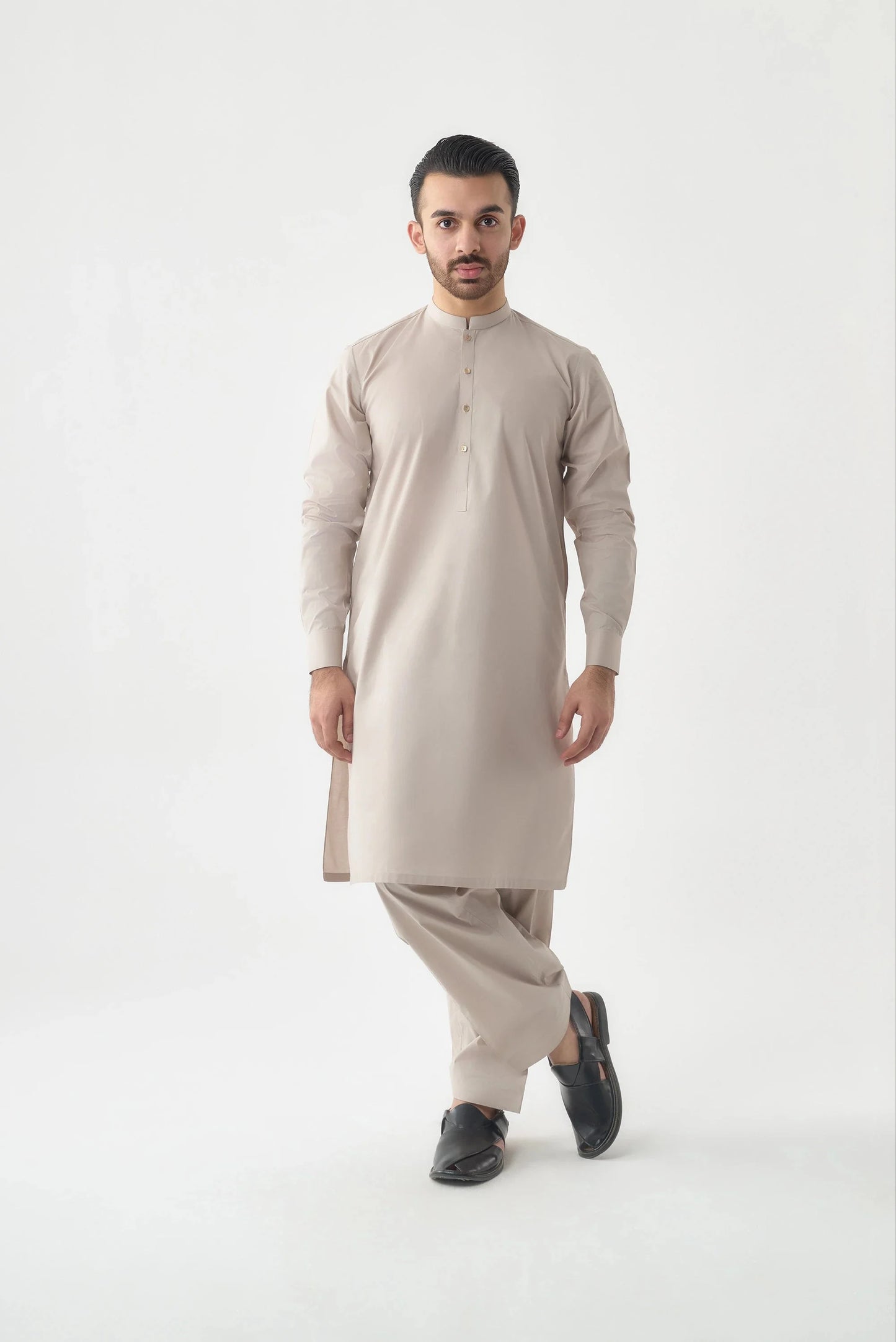 Light Beige Cotton Shalwar Kameez by Leaf Clothing