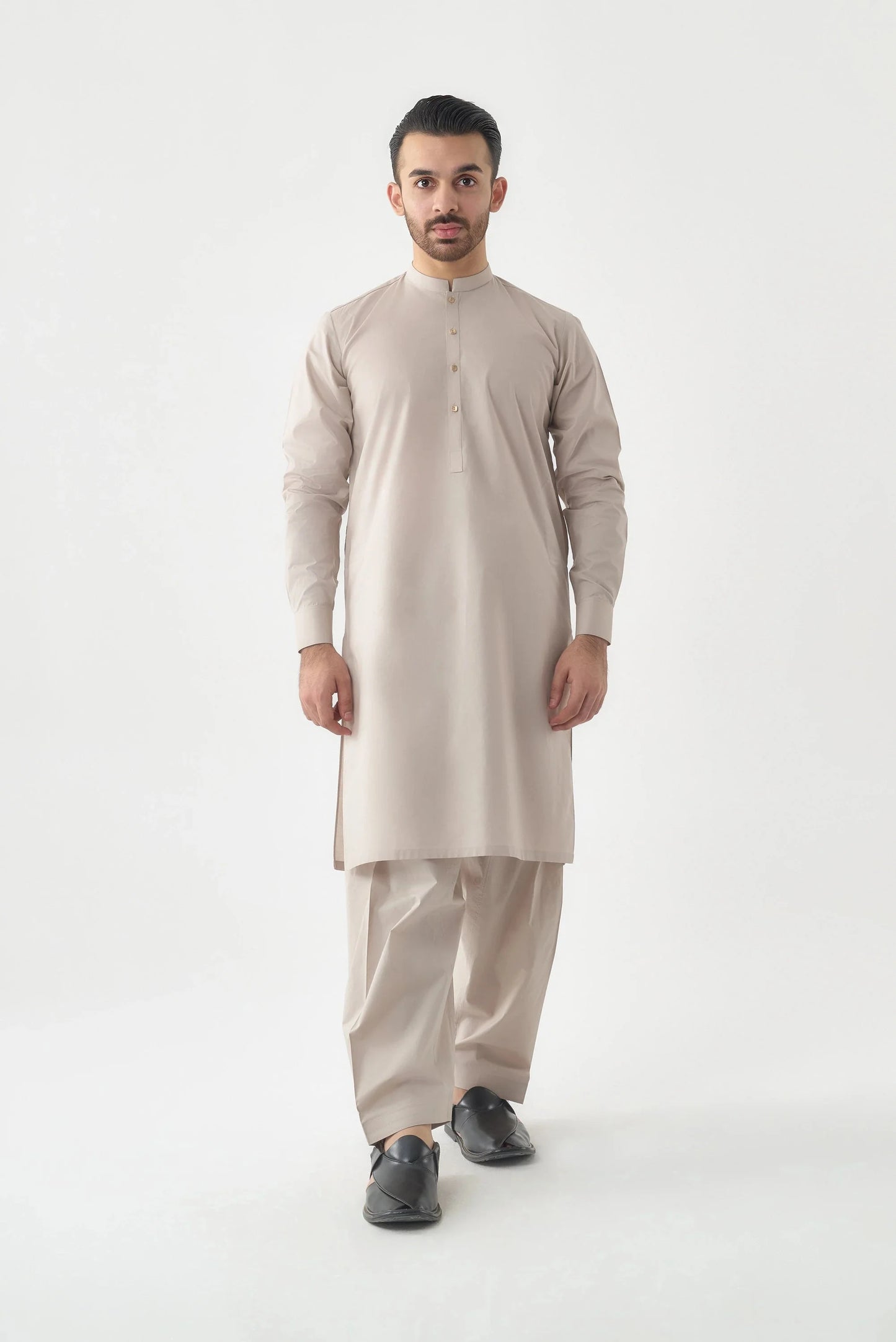 Light Beige Cotton Shalwar Kameez by Leaf Clothing