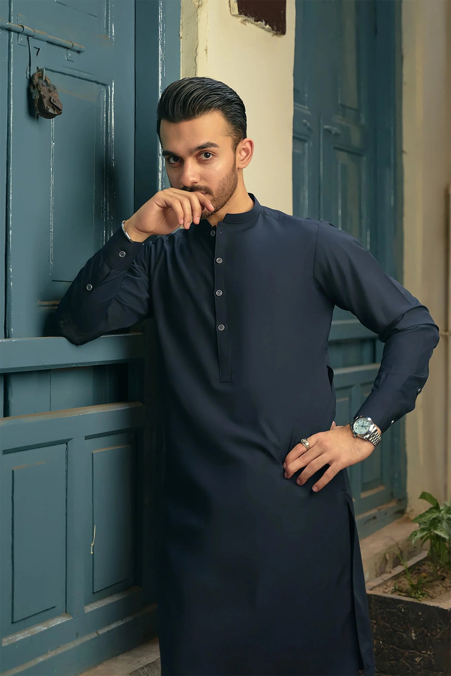 Premium Quality Navy Wash and Wear Shalwar Kameez by Leaf Clothing