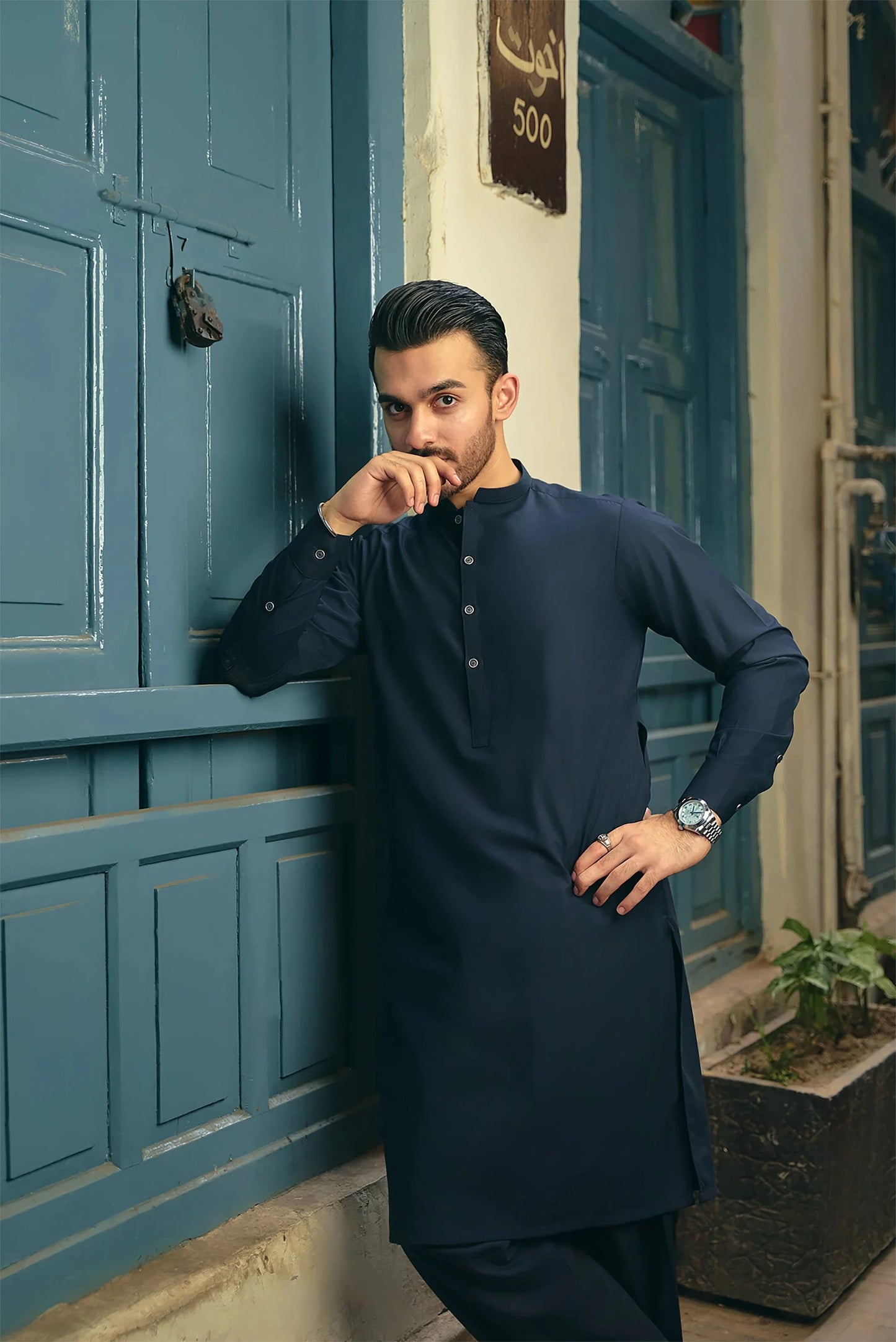 Premium Quality Navy Wash and Wear Shalwar Kameez by Leaf Clothing