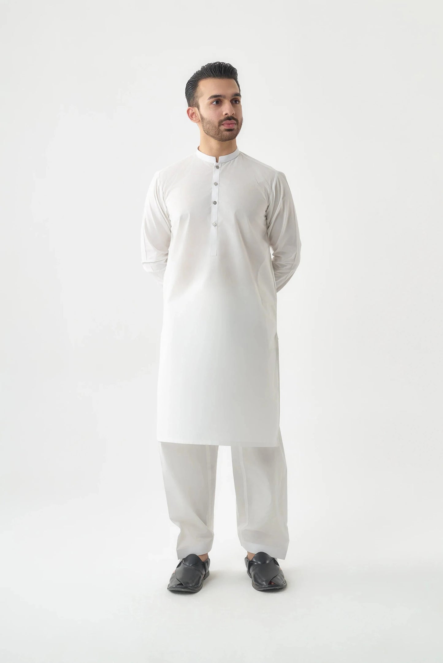 Men's Premium Cotton White Shalwar Kameez  by Leaf Clothing