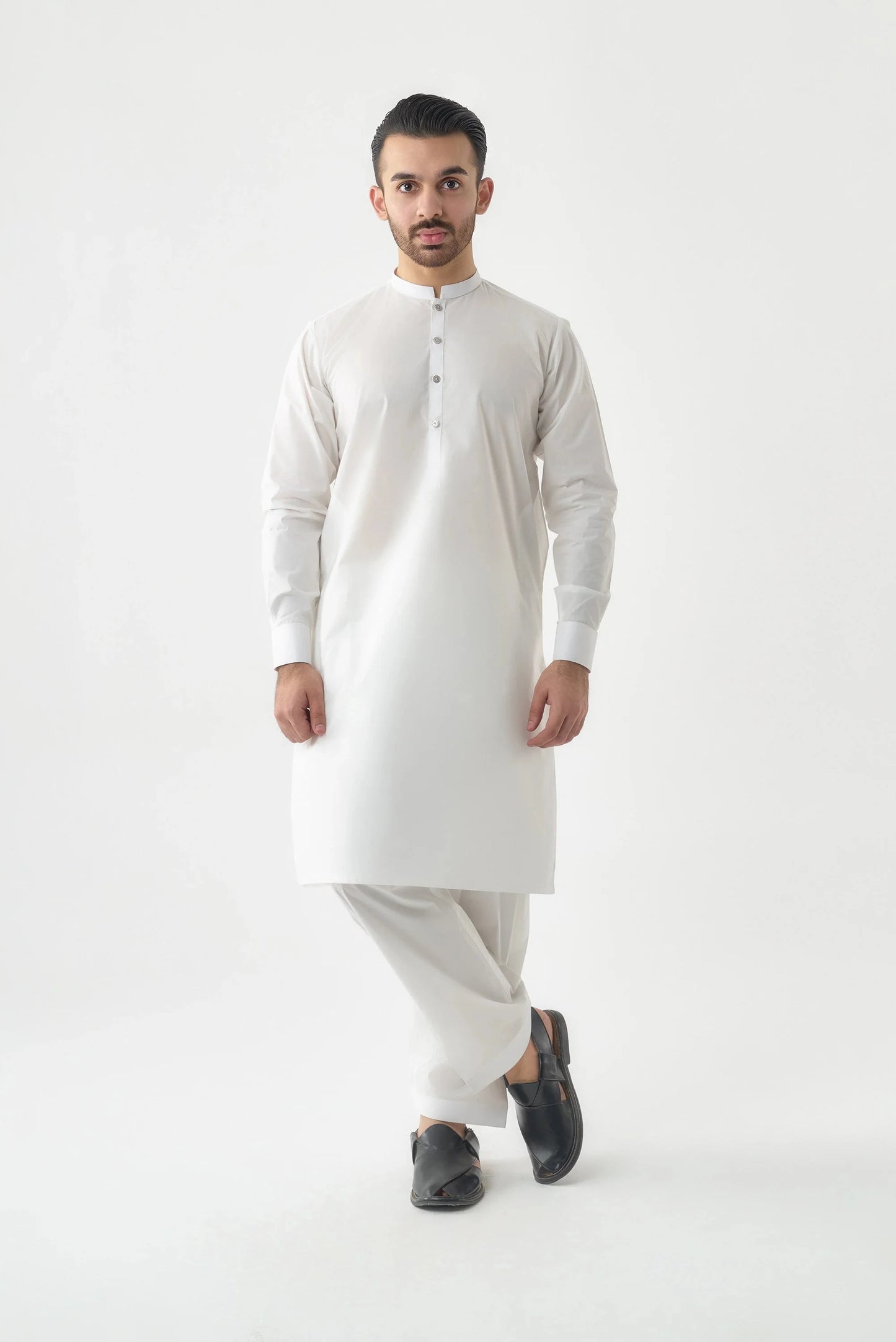 Men's Premium Cotton White Shalwar Kameez  by Leaf Clothing
