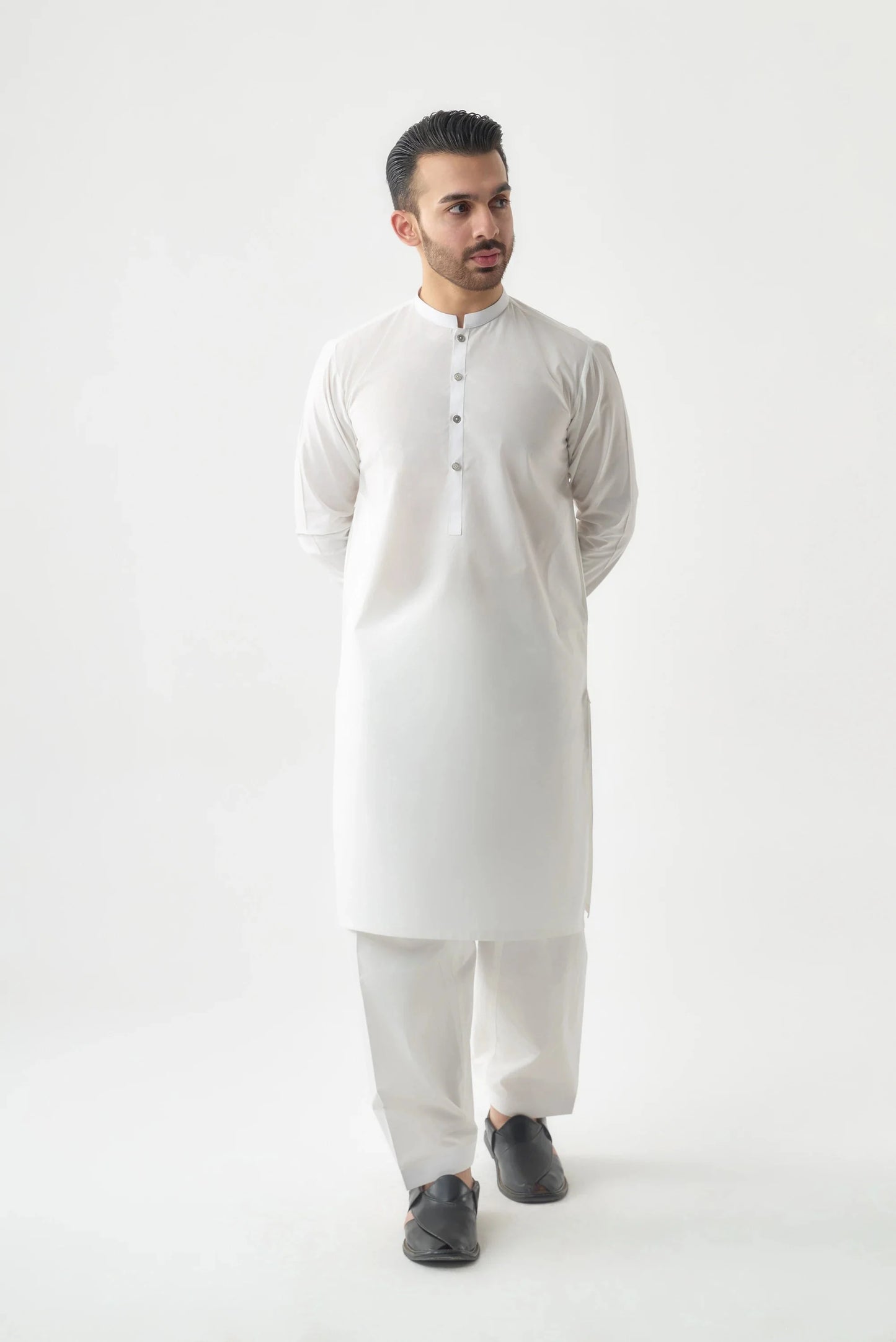 Men's Premium Cotton White Shalwar Kameez  by Leaf Clothing